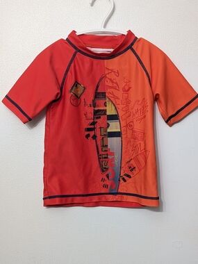 Nano Kids Orange Red Surf Graphic Rash Guard Swim Shirt 2 Years